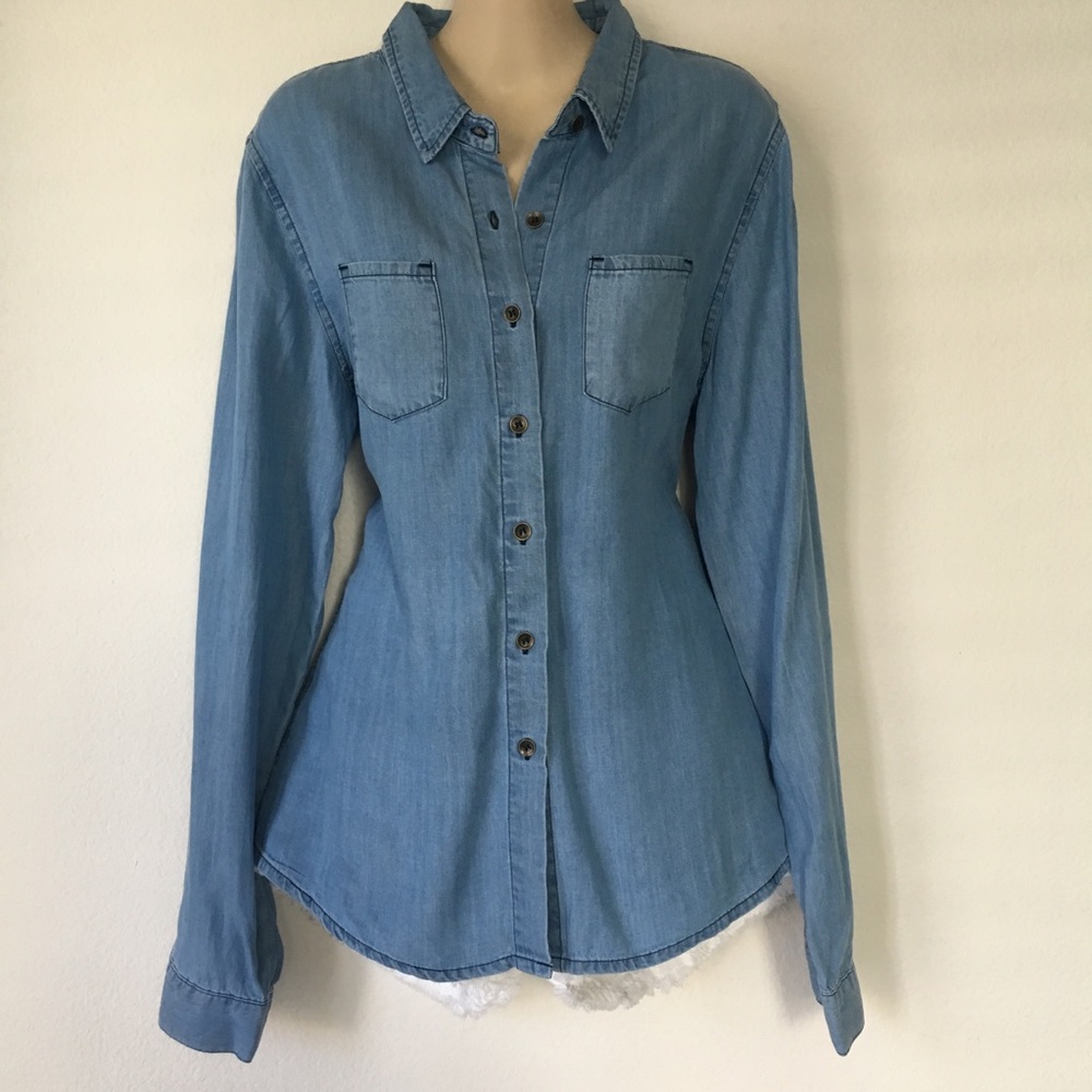 Kancan Denim Jean Chambray Shirt Size Large